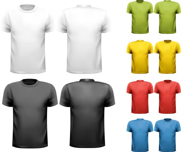 تی شرت های رنگارنگ مردانه قالب طراحی بردار