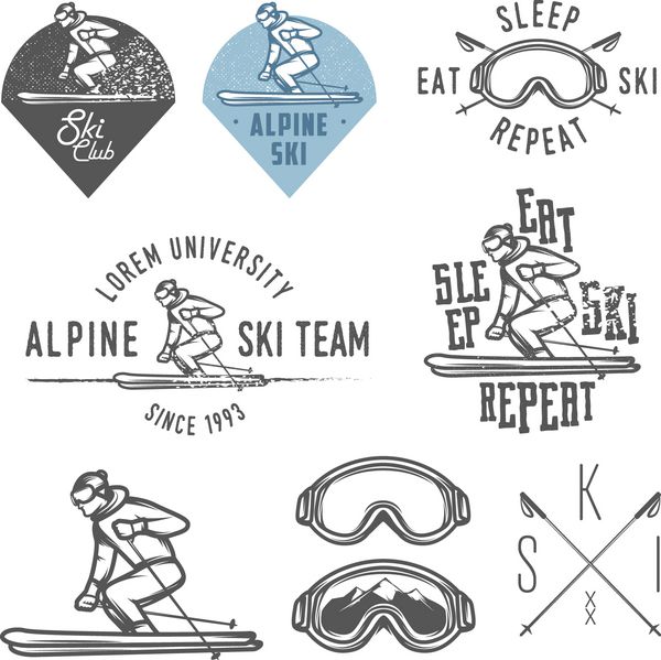 مجموعه ای از نمادهای اسکی رترو نشان ها و عناصر طراحی