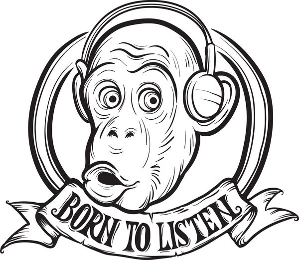 نقاشی تخته سفید - متولد شده برای گوش دادن به شامپانزه