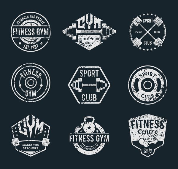 وکتور Grungy Gym and Fitness Logo برچسب ها و نشان های ورزشی