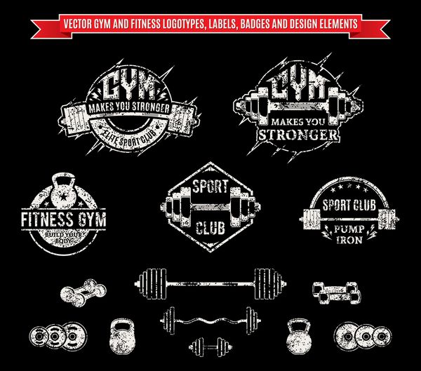 وکتور Grungy Gym and Fitness Logo برچسب ها و عناصر طراحی