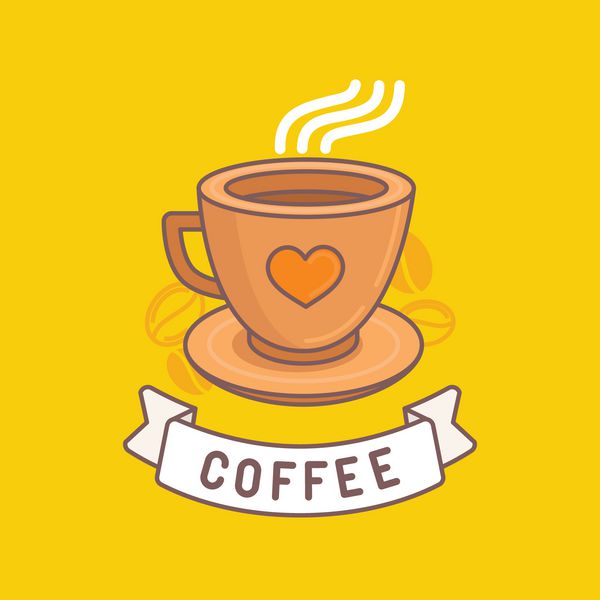 وکتور نشان قهوه به سبک خطی مرسوم مد روز