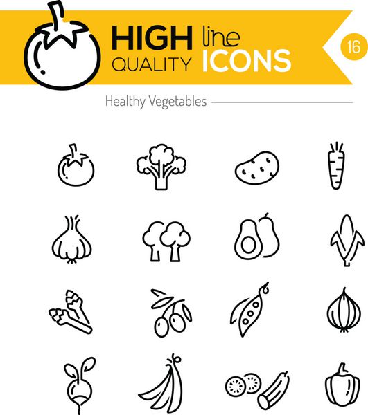 نمادهای خط سبزیجات از جمله گوجه فرنگی کلم بروکلی هویج و غیره