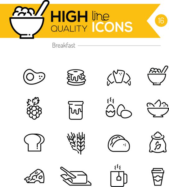 سری خط‌های Breakfast Icons شامل پنکیک غلات کره e