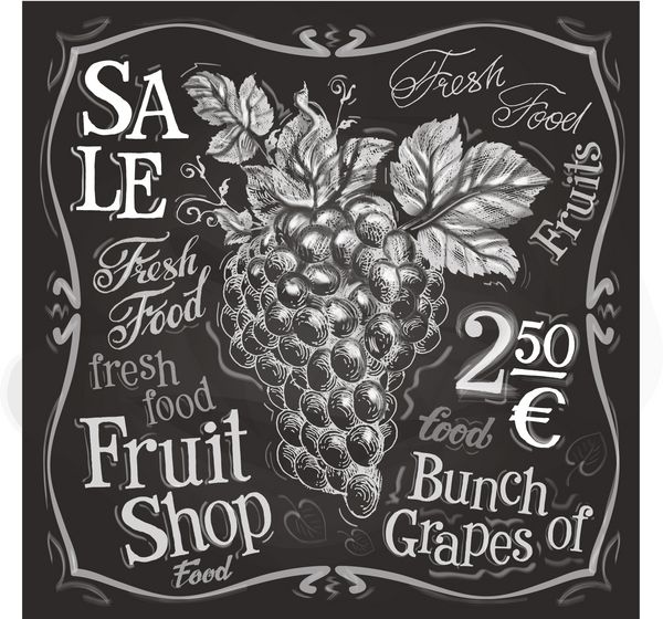الگوی طراحی لوگو وکتور انگور میوه تازه غذا یا منو