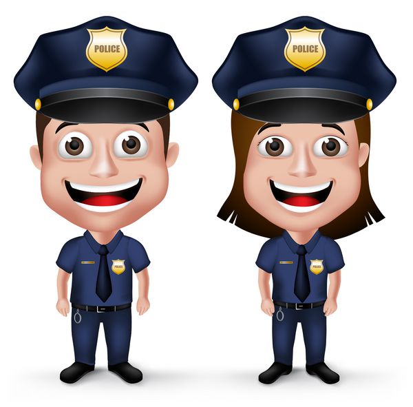 شخصیت های پلیس دوستانه سه بعدی پلیس و پلیس زن