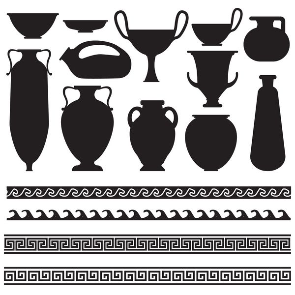 گلدان باستانی با تزئینات هندسی یونانی برای طرح های شما