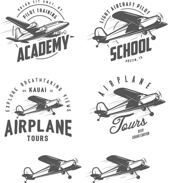 نشان ها برچسب ها و عناصر طراحی مربوط به هواپیمای سبک