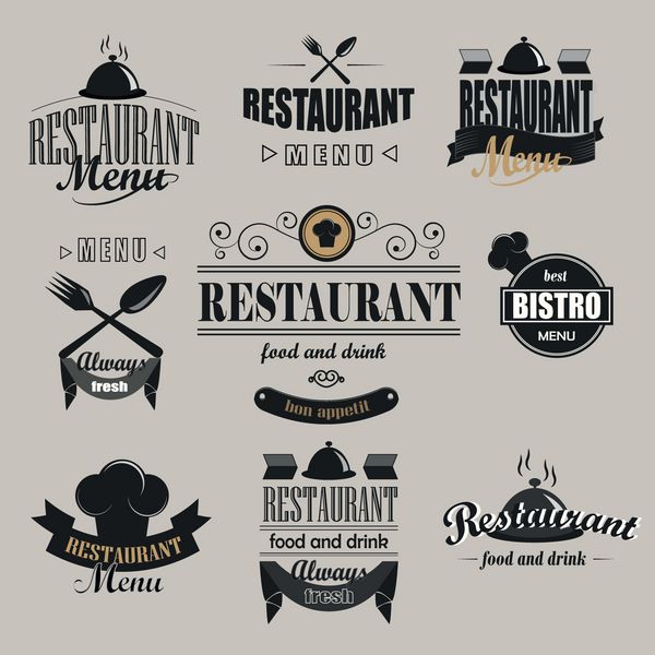 مجموعه آرم رستوران رترو عناصر طراحی وکتور