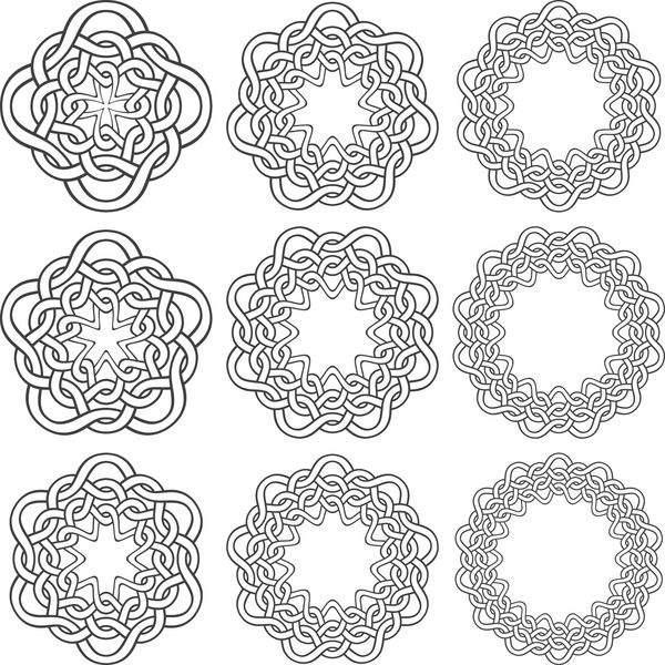 مجموعه دایره های گره زن جادویی نه عنصر تزئینی حلقوی با نوارهای بافته شده برای طراحی شما