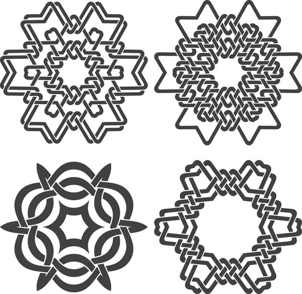 مجموعه قالب لوگو گره 4 نماد تزئینی شش ضلعی با نوارهای بافته شده برای طراحی شما
