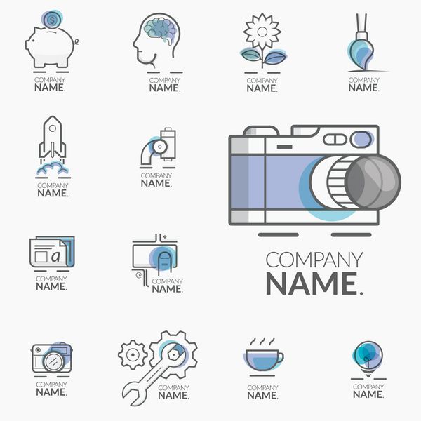 لوگوهای مفهومی برای نمونه کارها شرکت تجاری مجموعه ای از نمادهای مفهومی رنگارنگ تخت برای طراحی کسب و کار