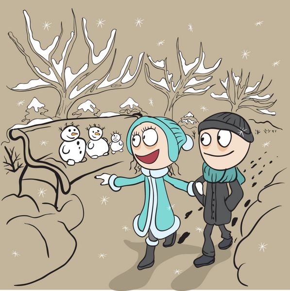 مرد و زن عاشق در پارک زمستانی قدم می زنند زوج عاشق در حال پیاده روی