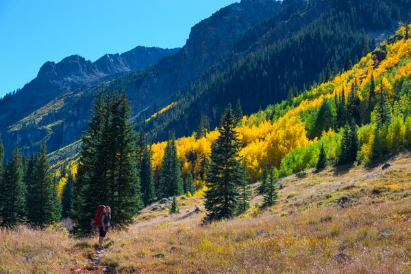 رنگ های شاخ و برگ پاییزی کوهنورد کوله گرد کلرادو