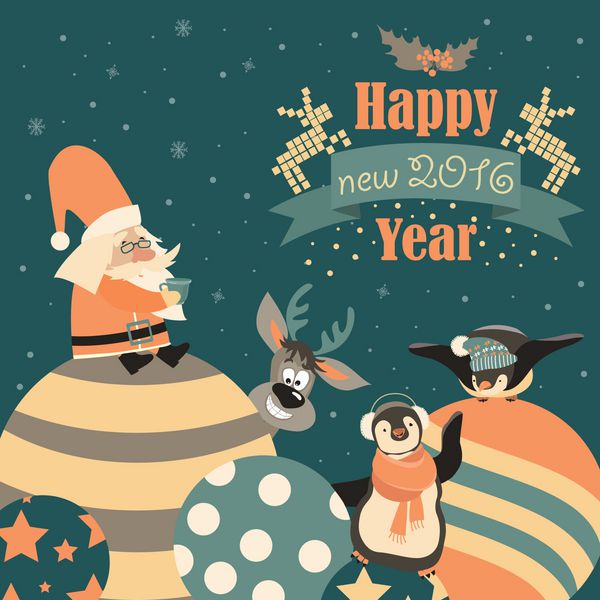 پنگوئن های بامزه با بابا نوئل در حال جشن گرفتن کریسمس