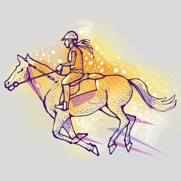 تصویر یک جوکی سوار بر اسب در پس زمینه گرافیکی