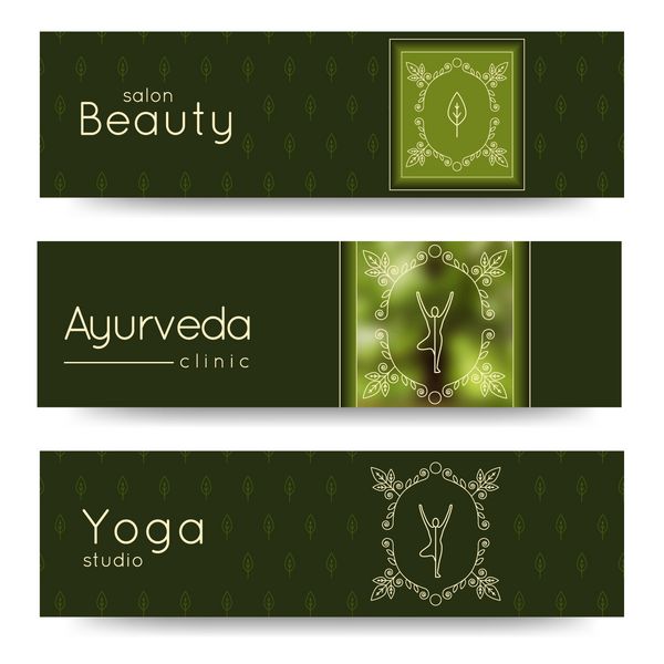 بنر زیبا وکتور یوگا قالب های بنر حرفه ای برای استودیو یوگا وب سایت یوگا مجله یوگا انتشار ارائه طراحی هویت برای SPA سالن زیبایی کلینیک آیورودا به سبک لوکس