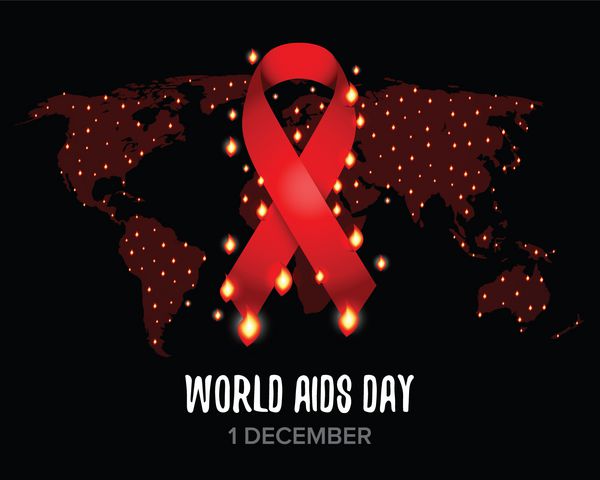 روبان قرمز آگاهی از ایدز همراه با متن برای روز جهانی ایدز 1 دسامبر نقشه جهان وکتور جدا شده