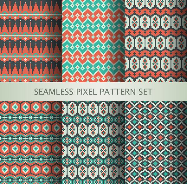مجموعه ای از الگوهای بدون درز رنگارنگ پیکسلی با تزئینات ملی گرینلند وکتور