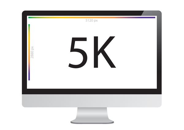 کامپیوتر مدرن با مانیتور نمایشگر با وضوح 5K به سبک iMac با صفحه نمایش بزرگ جدا شده در پس زمینه سفید - فایل برداری