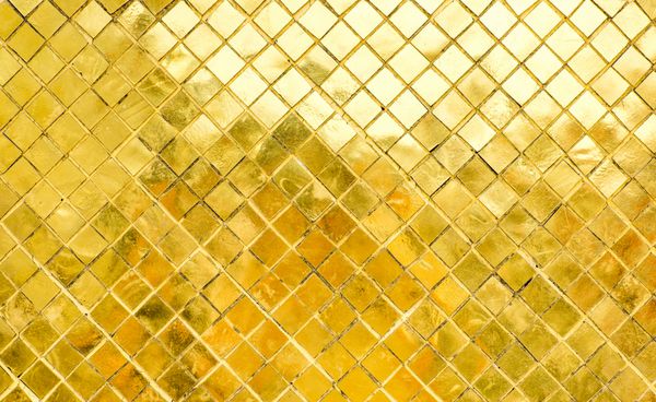 دیوار کاشی موزاییک طلایی براق پس زمینه بافت