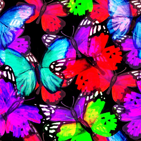 الگوی بدون درز آبرنگ با پروانه های رنگارنگ پس زمینه تکرار تابستان نقاشی با دست روی کاغذ