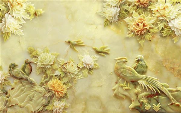 طرح پوستر کاغذ دیواری سه بعدی گل های زیبا با زمینه گرم