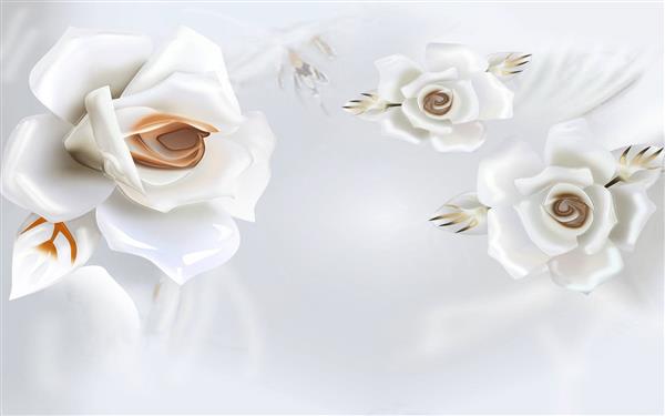 طرح پوستر کاغذ دیواری سه بعدی گل های سفید برجسته