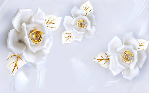 طرح پوستر کاغذ دیواری سه بعدی گل های سفید