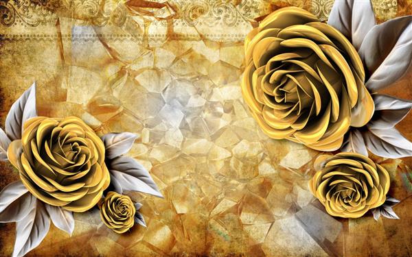 طرح پوستر کاغذ دیواری سه بعدی گل های طلایی برجسته