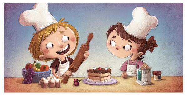 بچه ها در حال پختن کیک