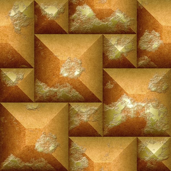 الگوی سه بعدی بدون درز انتزاعی از مکعب های اریب دار خراشیده نارنجی و طلایی
