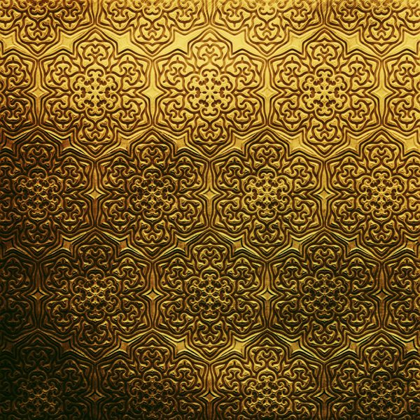 صفحه فلزی طلا با تزیینات کلاسیک عربی مجموعه فلزی بافت طلایی با نقش اسلیمی حکاکی شده فلزی طراحی فلزی لوکس