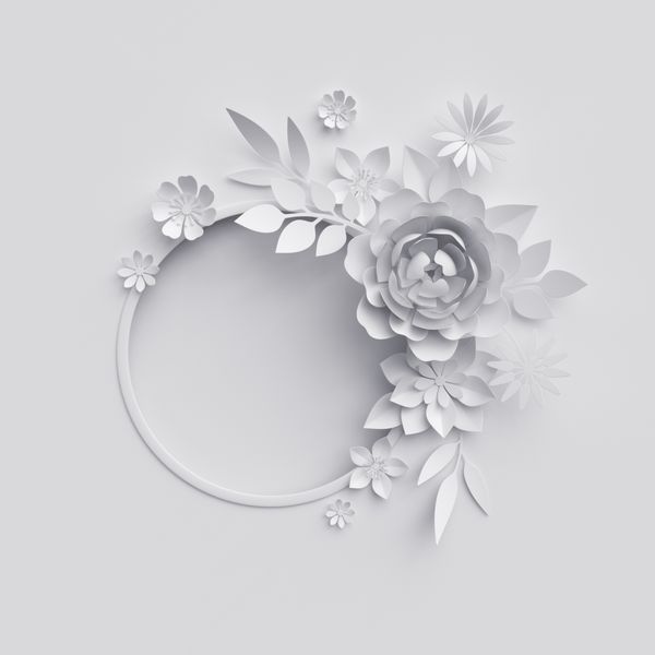رندر سه بعدی تصویر دیجیتال پس زمینه گل کاغذی سفید تزیین عروسی دسته گل عروس الگوی کارت تبریک بنر گلدار خالی