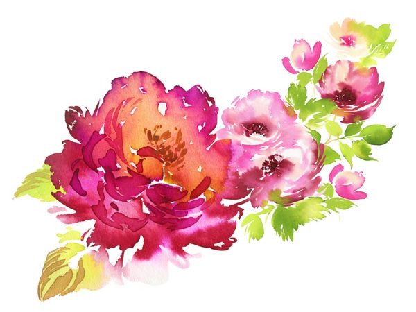 تصویر آبرنگ گلها ترکیب دستی