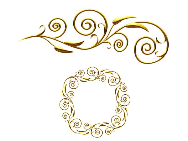 قطعه زینتی طلایی شاخه نسخه گرد برای زاویه نود درجه برای گوشه ها یا قاب ها تصویر سه بعدی جدا شده روی سفید