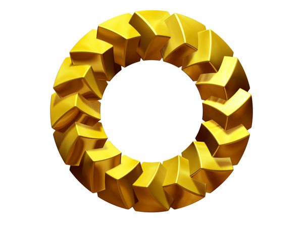 طلایی زینتی قاب دایره مکعب نسخه گرد تصویر سه بعدی جدا شده روی سفید