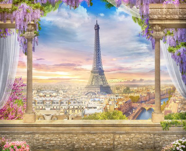 منظره ای زیبا از تراس به پاریس نقاشی دیواری دیجیتال