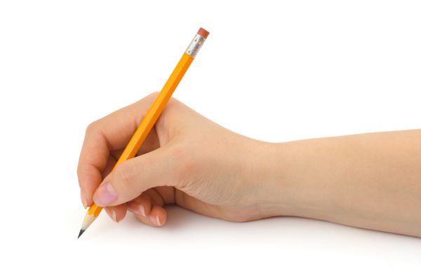 مداد در دست زن جدا شده در پس زمینه سفید