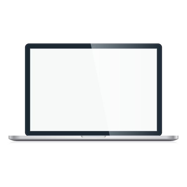 لپ تاپ را با صفحه خالی جدا شده در پس زمینه سفید باز کنید وکتور