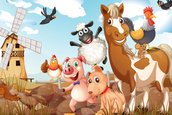 تصویر بسیاری از حیوانات در یک مزرعه