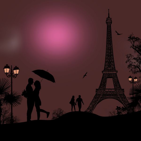 عاشقان در پاریس در شب زیبا تصویر پس زمینه