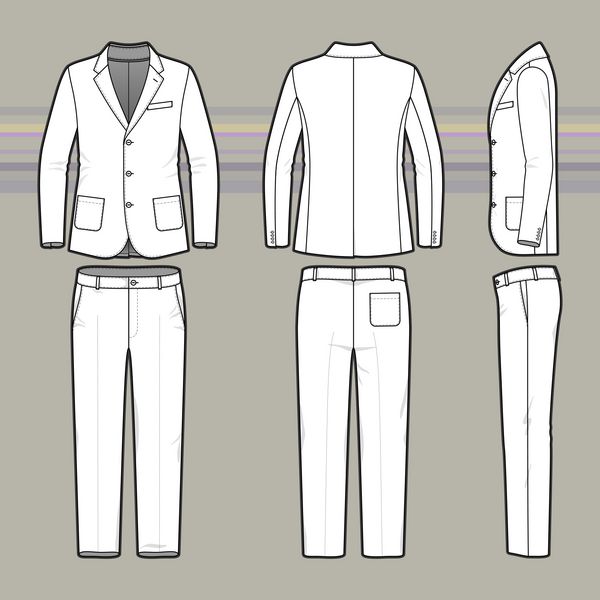 کت و شلوار مردانه ست لباس الگوی خالی کت و شلوار کلاسیک در نمای جلو پشت و کنار سبک گاه به گاه وکتور برای طراحی مد شما