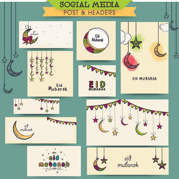 طرح گل های رنگارنگ تبلیغات رسانه های اجتماعی پست ها سربرگ ها یا بنرهای جشنواره جامعه مسلمانان جشن عید مبارک را تزئین کرده است