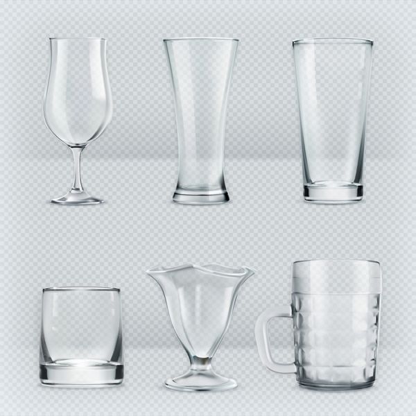 مجموعه ای از لیوان های شفاف نماد وکتور