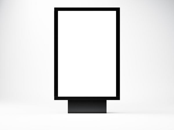 لایت باکس خالی سیاه در استودیو پس زمینه دیوار سفید خالی نمای جلویی رندر سه بعدی
