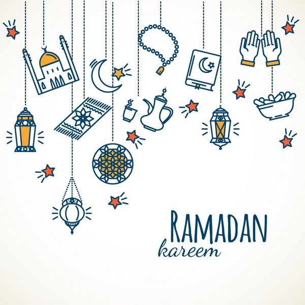 پس زمینه ماه مبارک رمضان کریم مجموعه نمادهای خط عربی وکتور