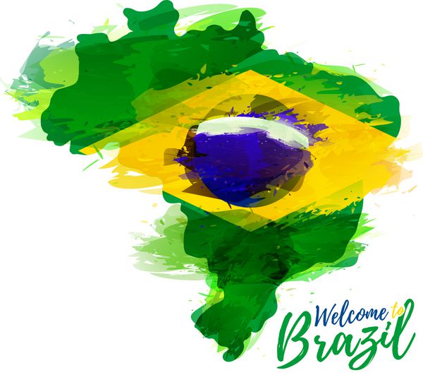 نماد پوستر بنر برزیل نقشه برزیل با تزئین پرچم ملی سبک طراحی آبرنگ نقشه برزیل با پرچم ملی بردار
