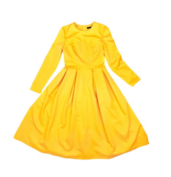 لباس زرد کلاسیک و زیبا و زیبا که در نمای نزدیک پس زمینه سفید جدا شده است