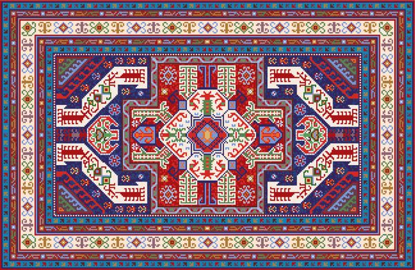 فرش رنگارنگ موزاییکی با نقش هندسی عامیانه سنتی الگوی قاب حاشیه فرش وکتور 10 تصویر EPS